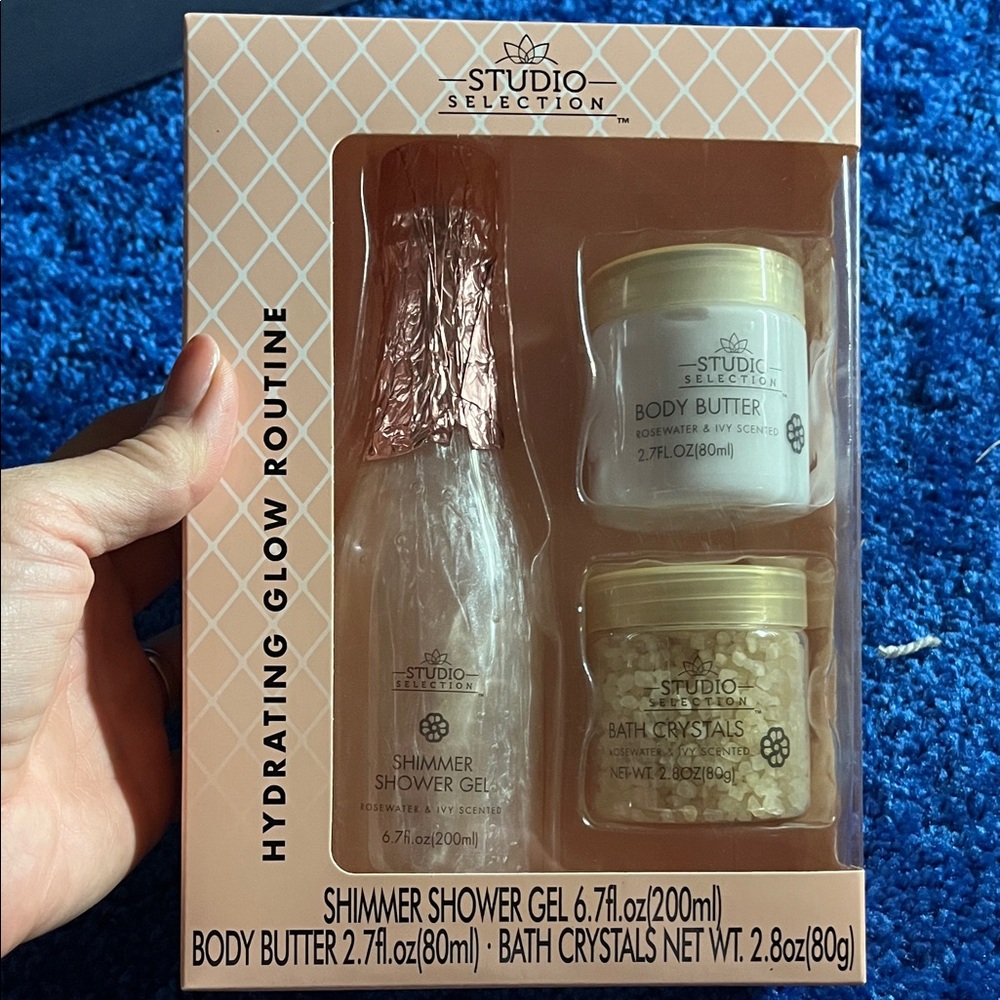 Hydrating Glow Routine Set - Shimmer Shower Gel, Body Butter, Bath Crystals